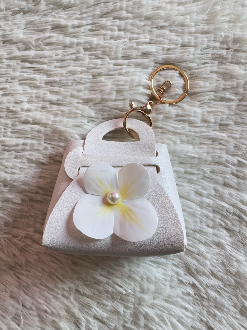White Floral Mini Bag Keychain Charm - Women Mini Bag Accessory